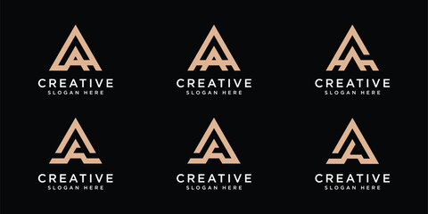 SET OF initial letter A logo vector mono line