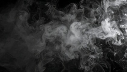 White smoke billows against a black background, swirling in dynamic, organic patterns