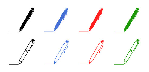 Colored Pen and Pencil Icon Set – Writing Tools Vector Illustration