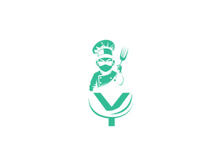 Vector cooking logo design featuring a chef hat combined with a spoon and fork symbol. Perfect for food-related businesses such as restaurants, catering services, home-cooked meal branding, y