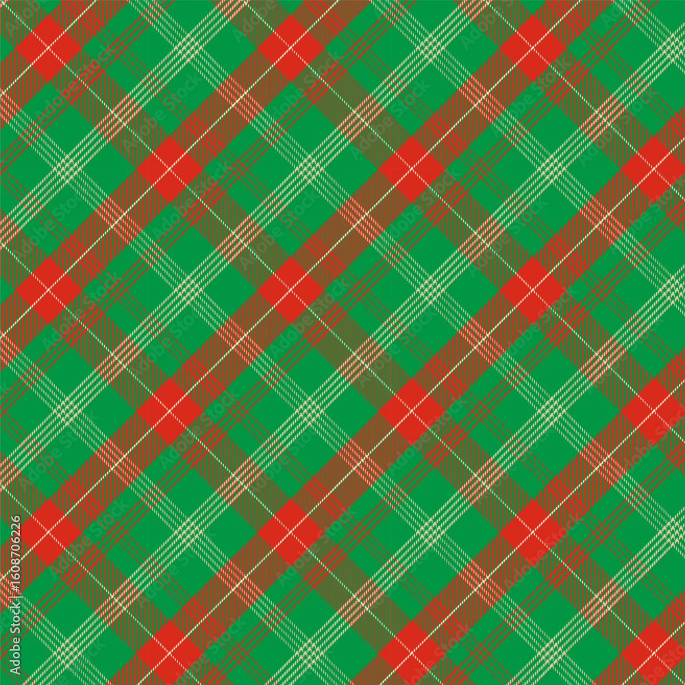 Wall mural colorful plaid with twill weave repeat pattern.gingham seamless pattern in green and red.christmas w
