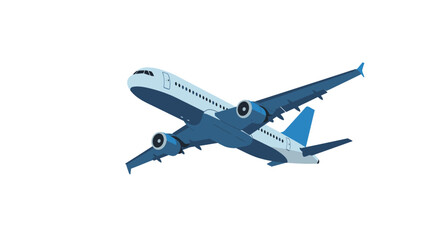 Obraz premium Blue and White Passenger Airplane with Two Engines Vector Illustration.