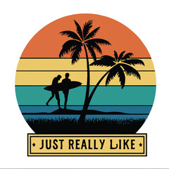 Adobe ITropical island vacation poster with palm trees and sunset on the beachllustrator Artwork