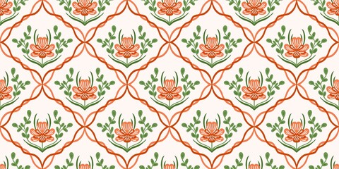 Seamless watercolour and unique floral pattern background for covers, notes, banner. Soft backgrounds colour. Watercolour art work. Flower stalk. Colourful flower. Summer Spring.