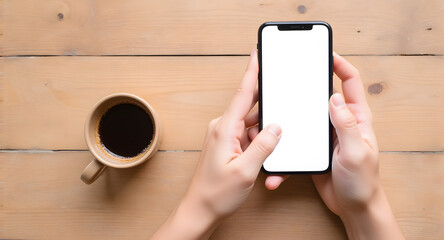 Mobile Phone with Blank Screen and Coffee