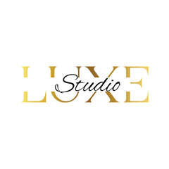 Elegant Luxe Studio Logo Design with Golden Letters and Black Script, a Modern and Sophisticated Visual Identity