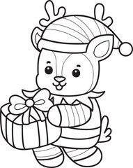 Cute Deer icon. Funny baby Deer animal series stock illustration. Life of fluffy Deer designs. Coloring pages of cute deer icon.
