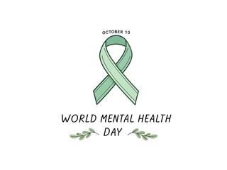 Photo of world mental health day green ribbon illustration on october 10