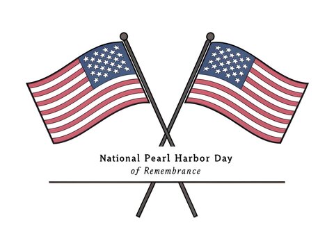 Photo of two american flags wave for national pearl harbor day of remembrance
