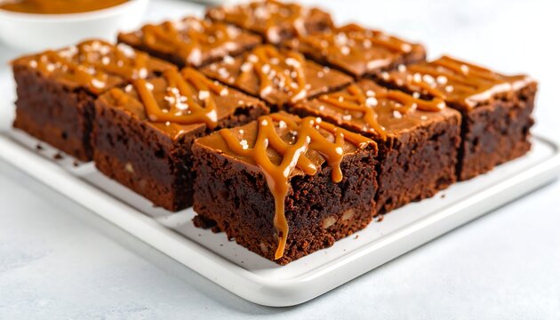 Chocolate brownies with caramel sauce