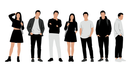 Obraz premium Diverse Group of People Standing Together Flat Silhouette Style