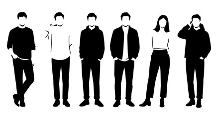 Group of People Standing Together in Casual Fashion Silhouette