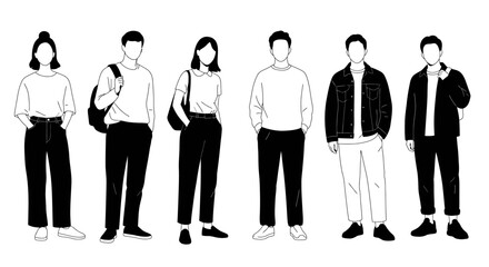 Group of Stylish People Illustration in Silhouette Style silhouette