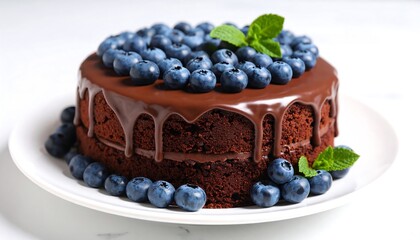Chocolate cake topped with blueberries