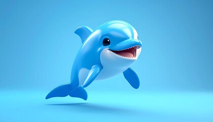 Naklejka premium Smiling Blue Cartoon Dolphin Character