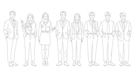Diverse Business Team Line Art Illustration in Silhouette Style silhouette