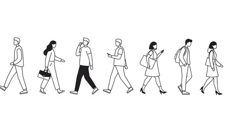 Walking People Using Mobile Phones in Silhouette Style
