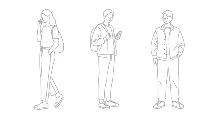 Group of young people standing in line silhouette