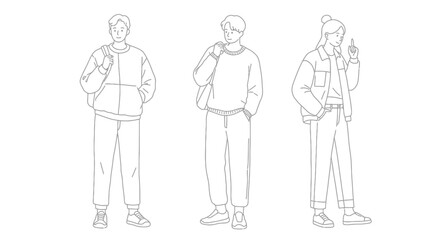 Line Art Illustration of Three People Standing Together silhouette