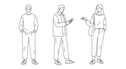 Casual People Standing and Talking in Line Art Silhouette Style silhouette