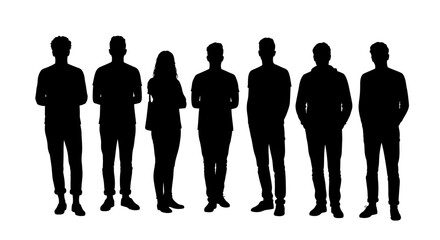 Group of people standing together in a row silhouette