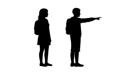 Teenagers Standing Together Boy Pointing Silhouette
