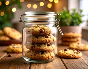 Chocolate chip cookies in a glass jar