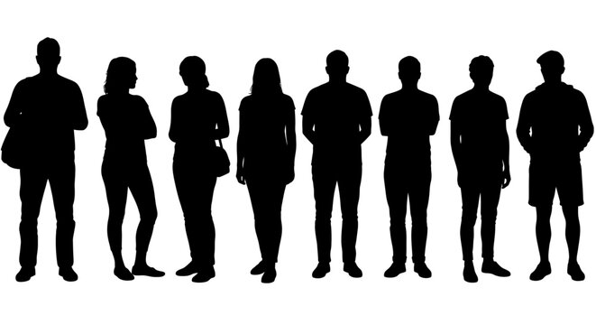 Group of People Standing Together in a Row Silhouette