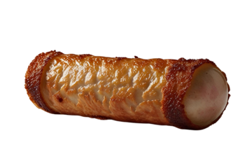 Close-up of a single cooked sausage showing a crispy fried skin texture.