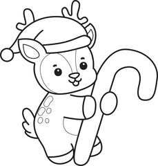 Cute Deer icon. Funny baby Deer animal series stock illustration. Life of fluffy Deer designs. Coloring pages of cute deer icon.
