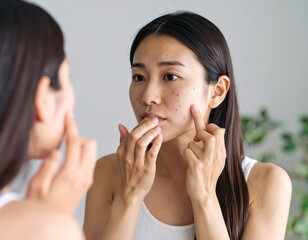 肌を気にする若い女性　Generated image