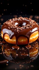 Chocolate donut on a black background