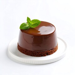 Chocolate dessert on white plate