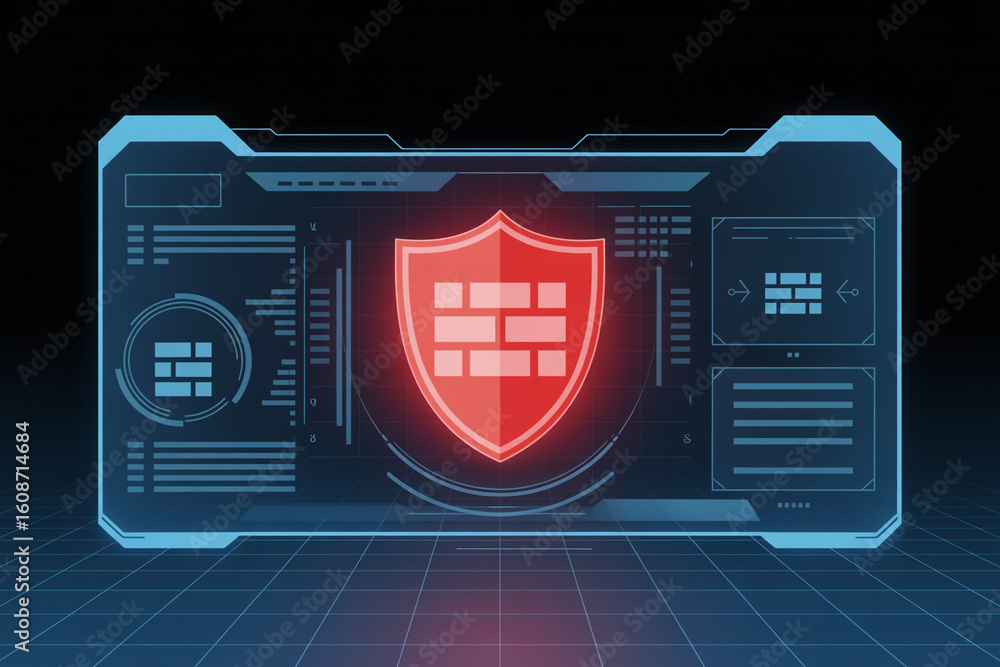 Aufkleber futuristic digital shield displaying security data on a holographic interface