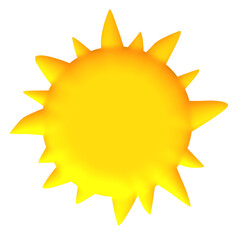 Bright yellow sun icon with light rays, cheerful and warm look