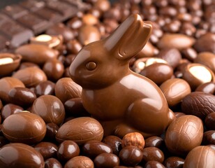 Chocolate Easter bunny surrounded by assorted chocolates and nuts (1)