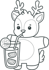 Cute Deer icon. Funny baby Deer animal series stock illustration. Life of fluffy Deer designs. Coloring pages of cute deer icon.
