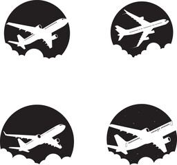 Four stylized airplanes flying in a circular shape isolated on transparent background