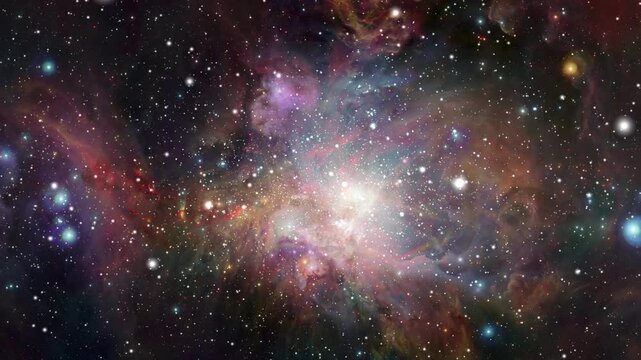orion nebula in space. flying through orion nebula