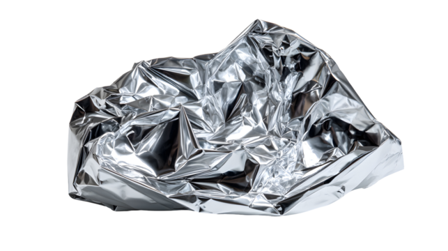 Crushed silver foil ball isolated on transparent background
