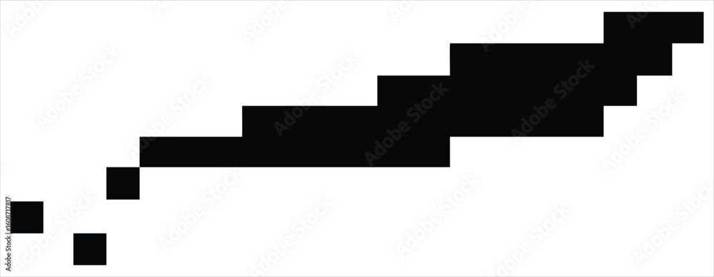 Poster abstract pixelated black shape on a white background representing a digital design element or a retr
