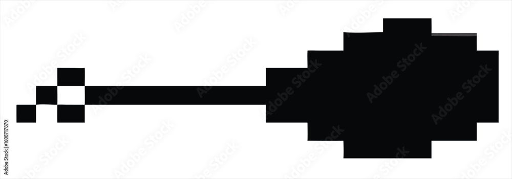 Poster a simple black pixel art silhouette of a helicopter with a rotor and tail rotor on a white backgroun