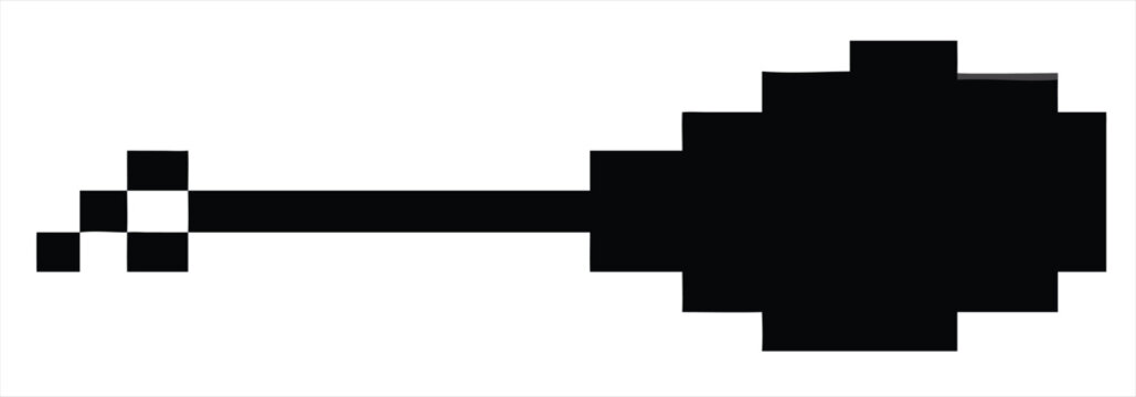 A simple black pixel art silhouette of a helicopter with a rotor and tail rotor on a white background representing retro gaming and digital design