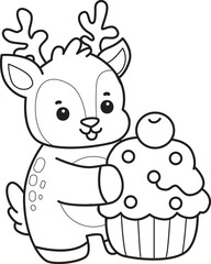 Cute Deer icon. Funny baby Deer animal series stock illustration. Life of fluffy Deer designs. Coloring pages of cute deer icon.
