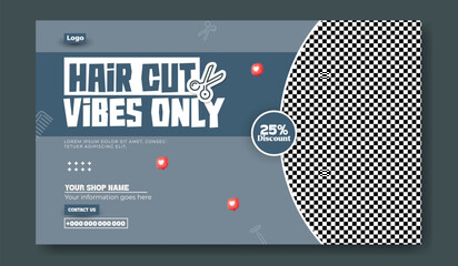 Haircut Services Advertisement with Discount Offer and Modern Design Elements