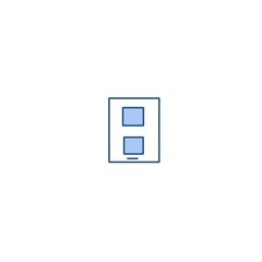 Mobile app UI/UX layout icon. A minimalist vector symbol representing a smartphone screen, wireframe, or user interface design.