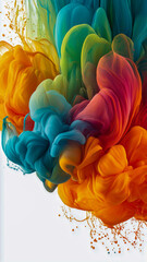 Vibrant abstract ink explosion, dynamic swirling colors create fluid art