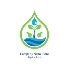 "Eco-friendly agriculture logo with sprouting plant inside a water droplet – green and blue color scheme"
