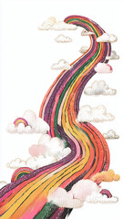 Vibrant rainbow stream with clouds, magical bright sky imagery