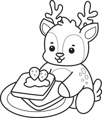Cute Deer icon. Funny baby Deer animal series stock illustration. Life of fluffy Deer designs. Coloring pages of cute deer icon.
